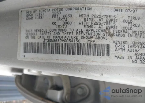 1997 Toyota 4Runner Sr5 V6 from USA, damaged, VIN JT3GN86R2V0054156